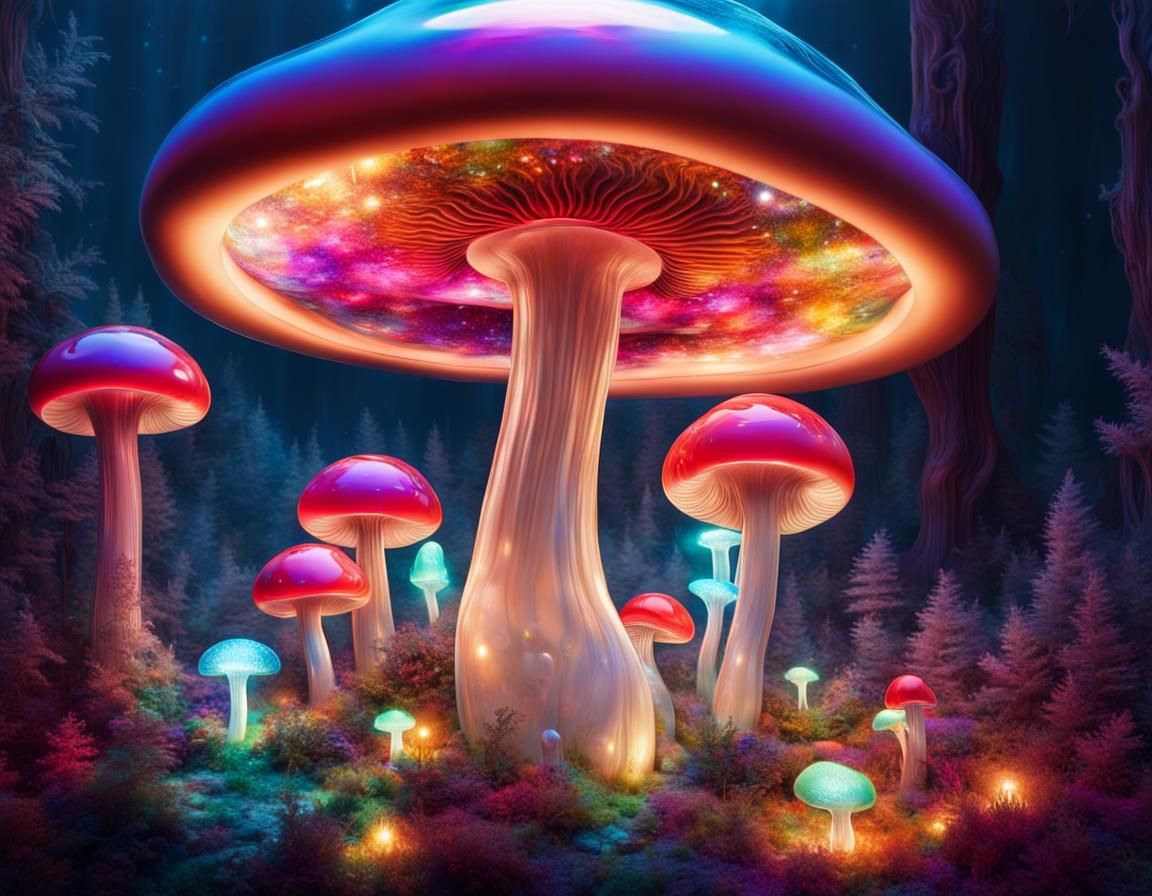Glowing Glass Mushroom Dreamscape