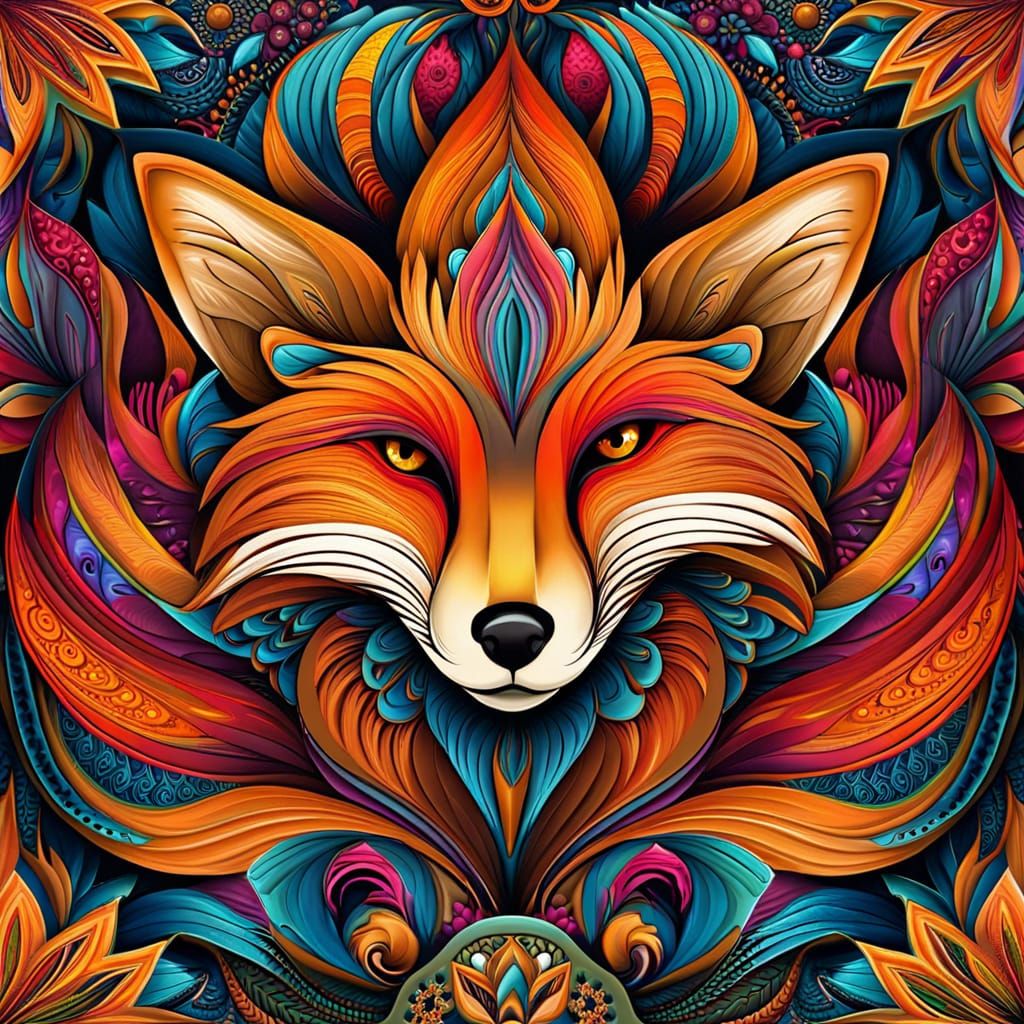 Vibrant Fox Mandala with Intricate Details