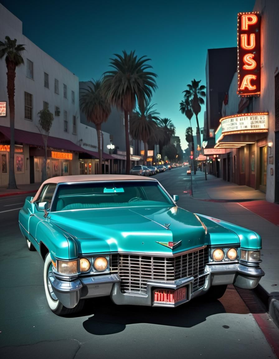 Adriatic Turquoise Cadillac Coupe DeVille on Hollywood Blvd