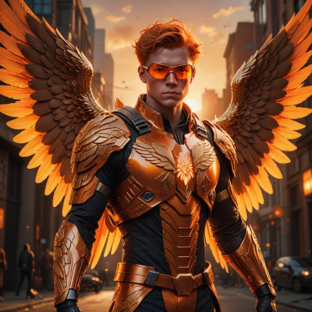 Ginger-Haired Angelic Superhero in Vibrant Digital Art