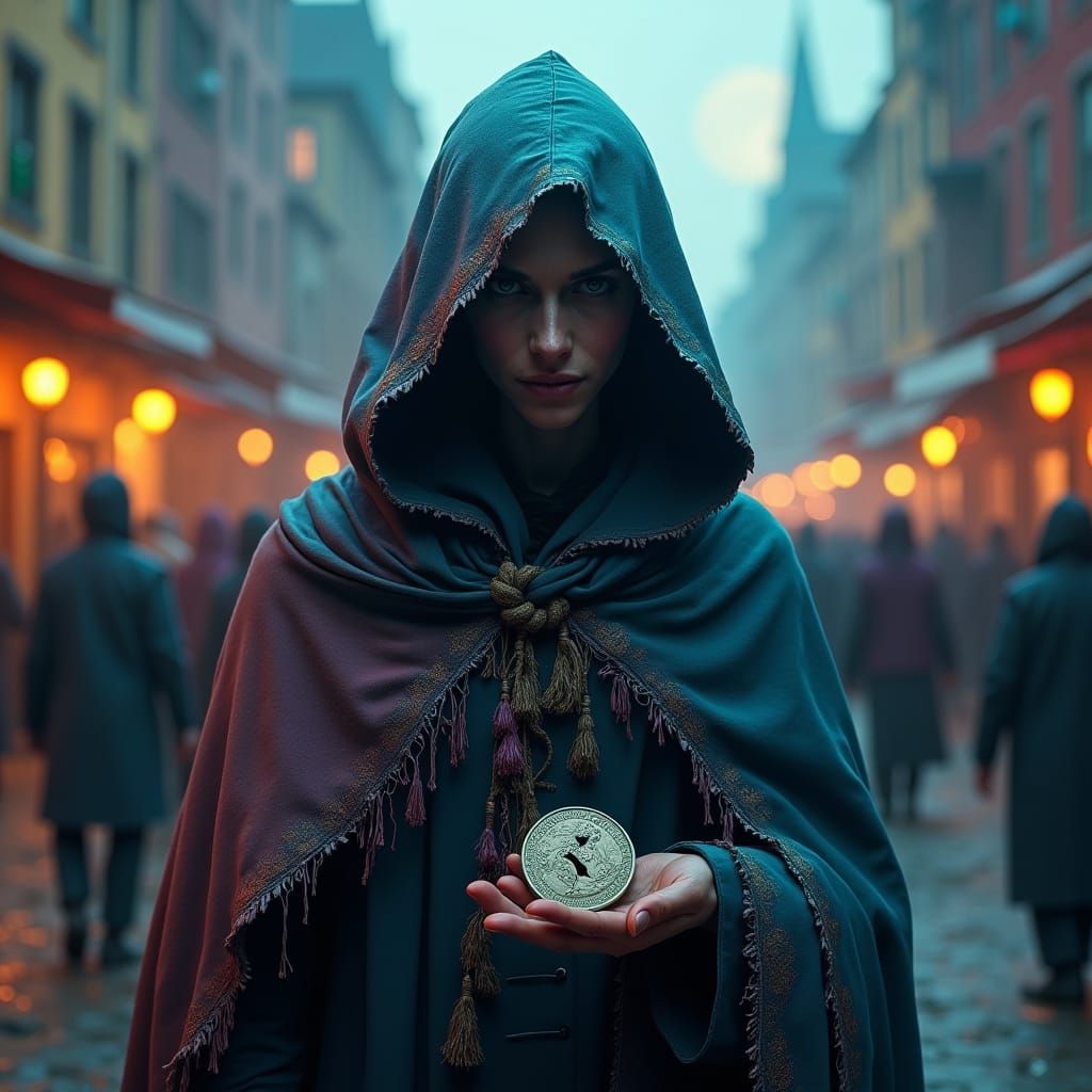 Enigmatic Hooded Figure in Gritty Matte Painting Style