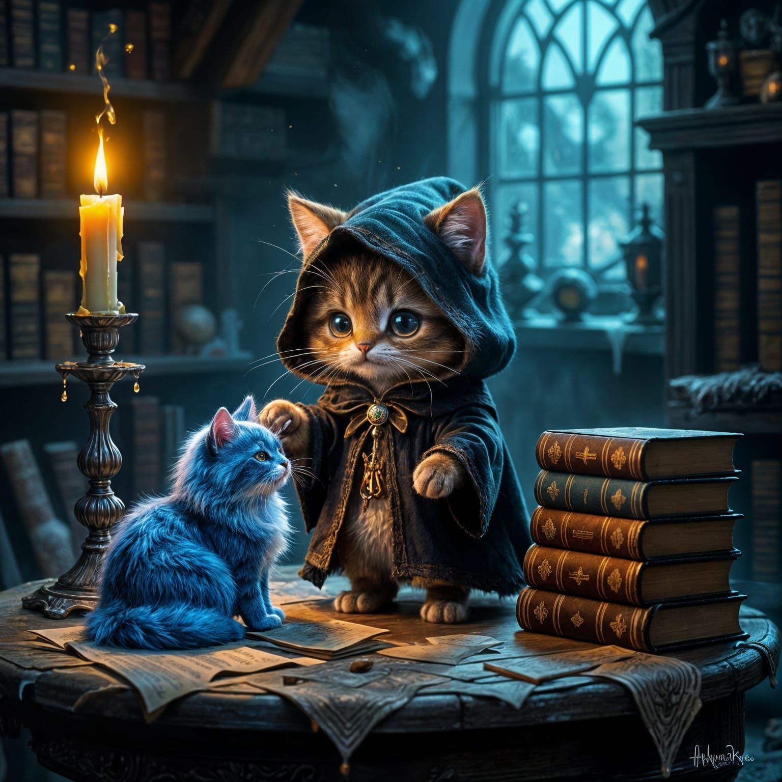 Mystical Brownie with Cat in Ethereal Candlelight