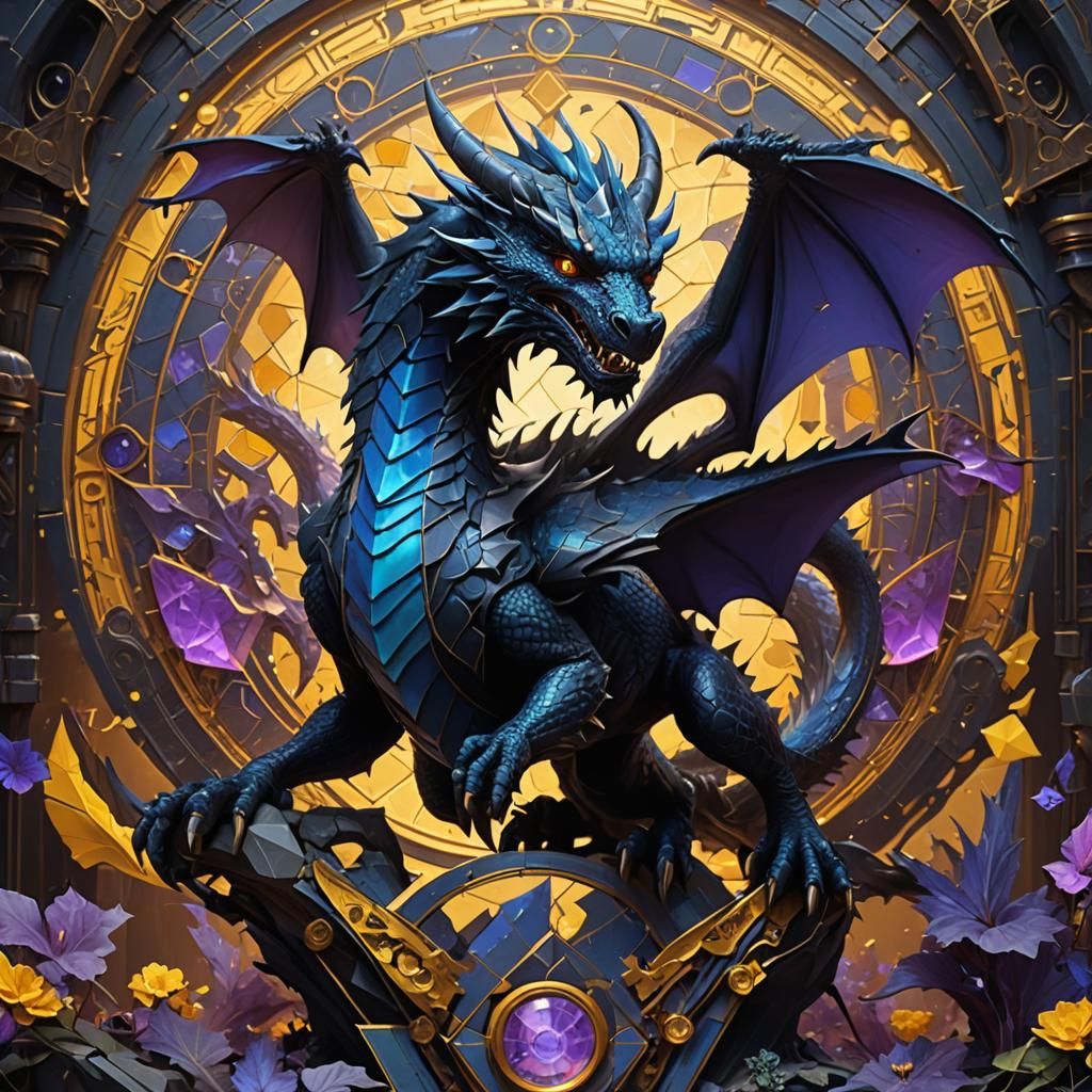 Blue-Black Dragon in Geometric Landscape