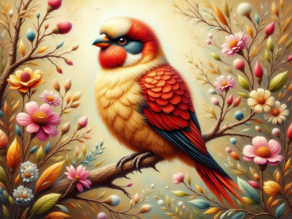 Vivid Budgerigar in Impasto Oil Paint Style