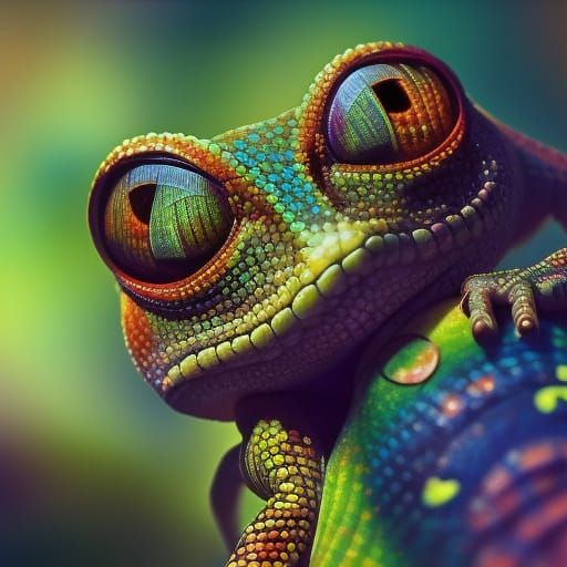 Ornate Gecko with Iridescent Scales in Solarpunk Style