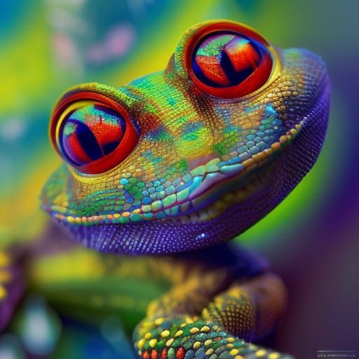 Ornate Gecko with Iridescent Scales in Solarpunk Style