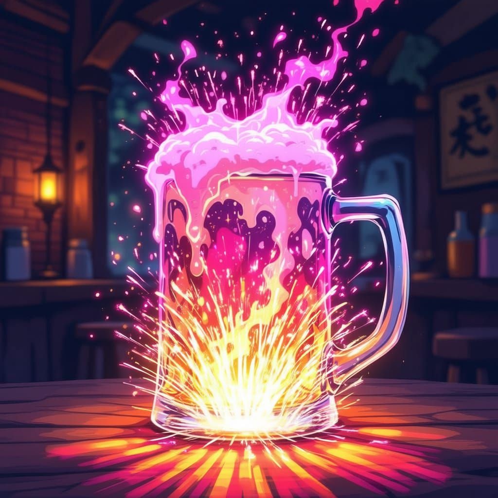 Glowing Grog Tankard in Magical Tavern Ukiyo-e Style