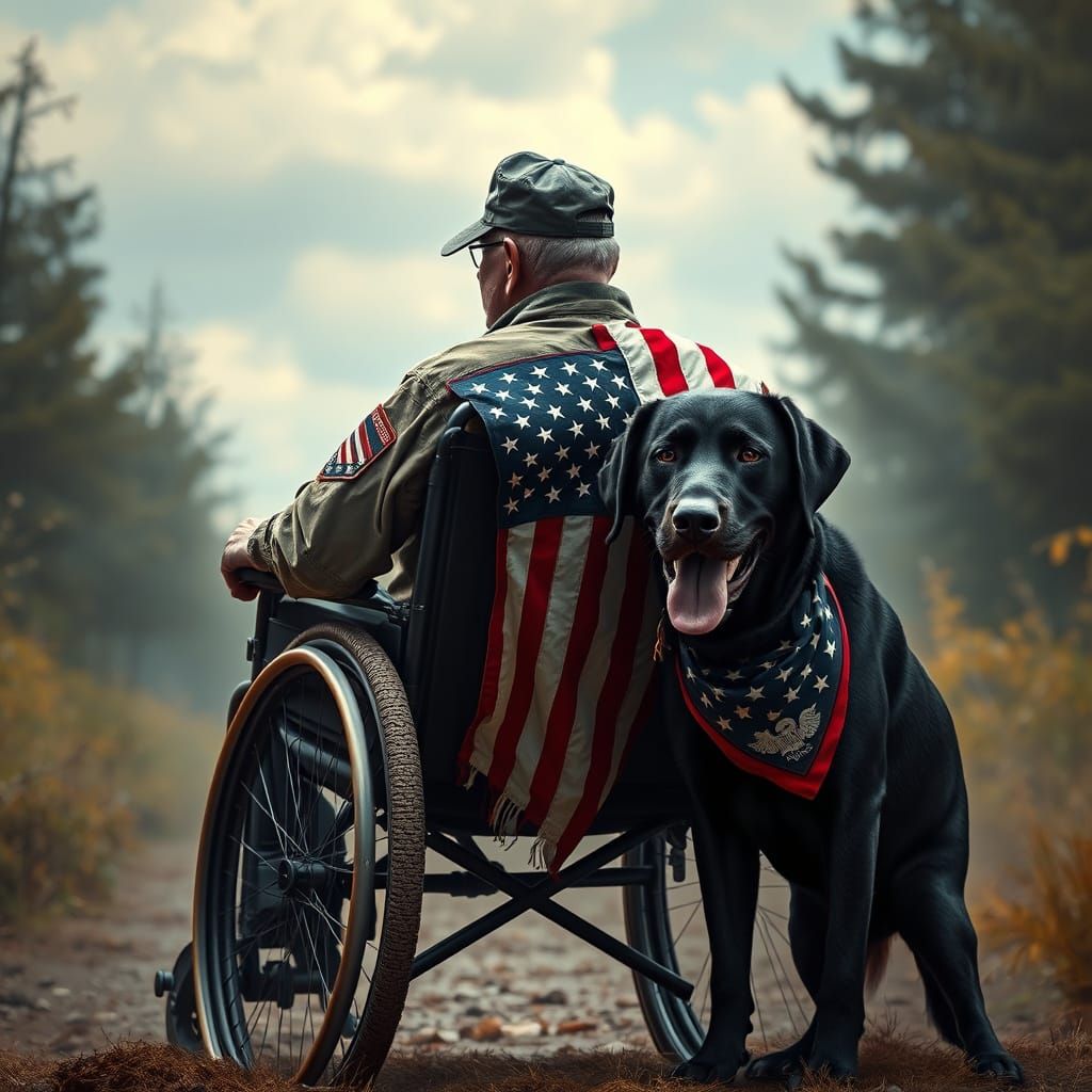 Patriotic Disabled Vet and Loyal Service Dog
