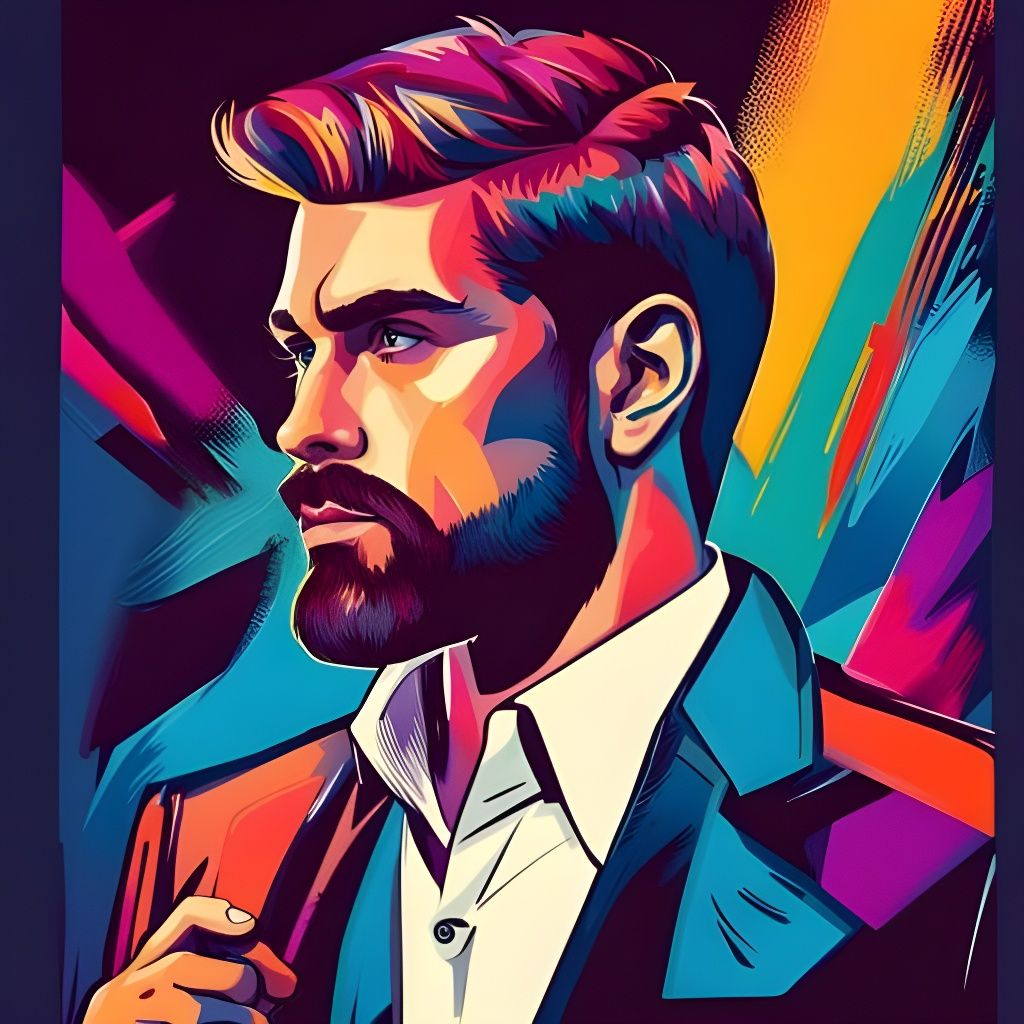 Vibrant Hyperreal Image with Blue Halftone Strokes