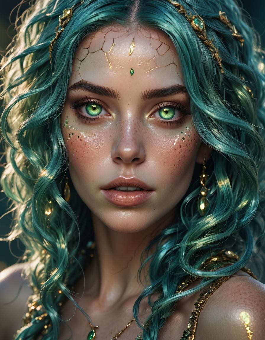 Fantasy Woman Portrait with Green Eyes