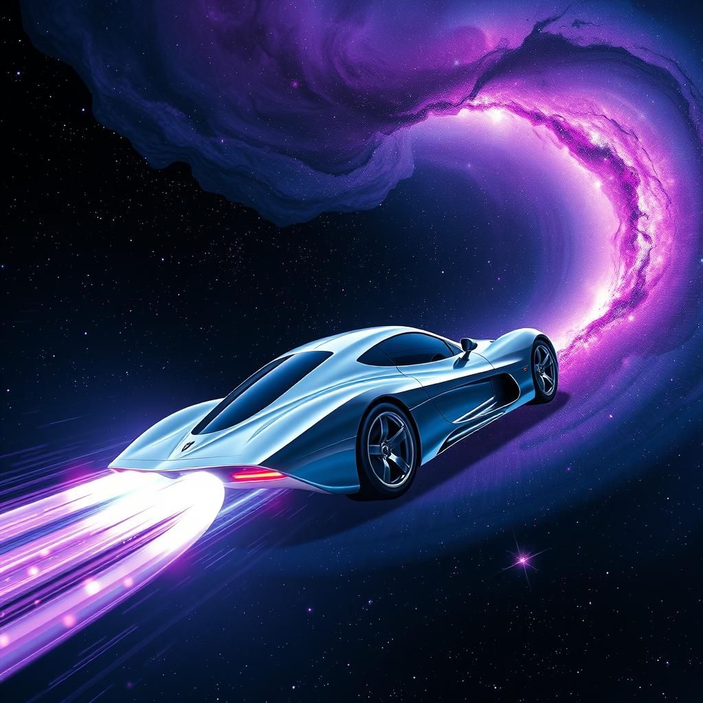 Cyberpunk Car Soaring Through the Galaxy
