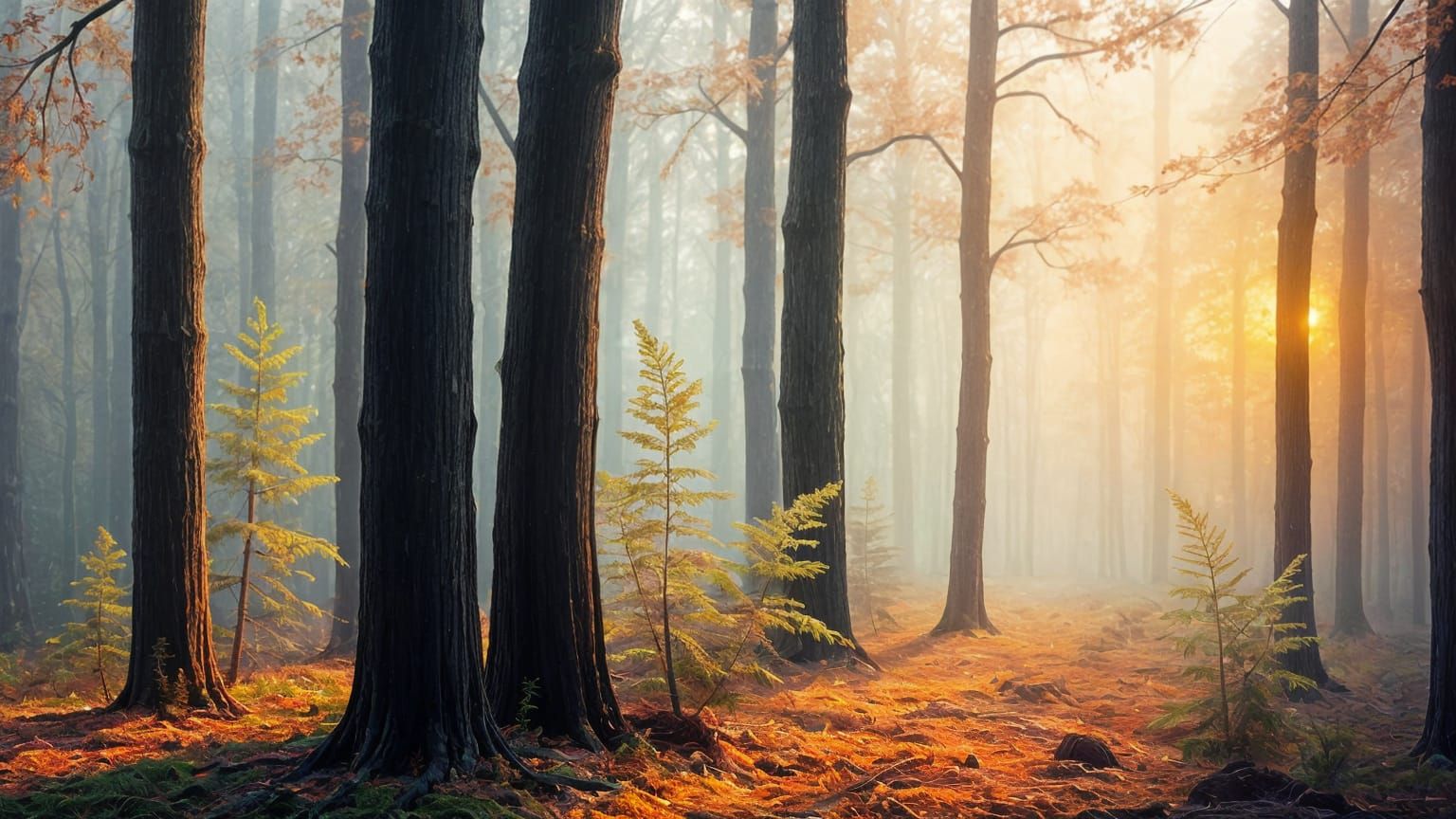 Iridescent Misty Forest Dreamscape as Oil Painting