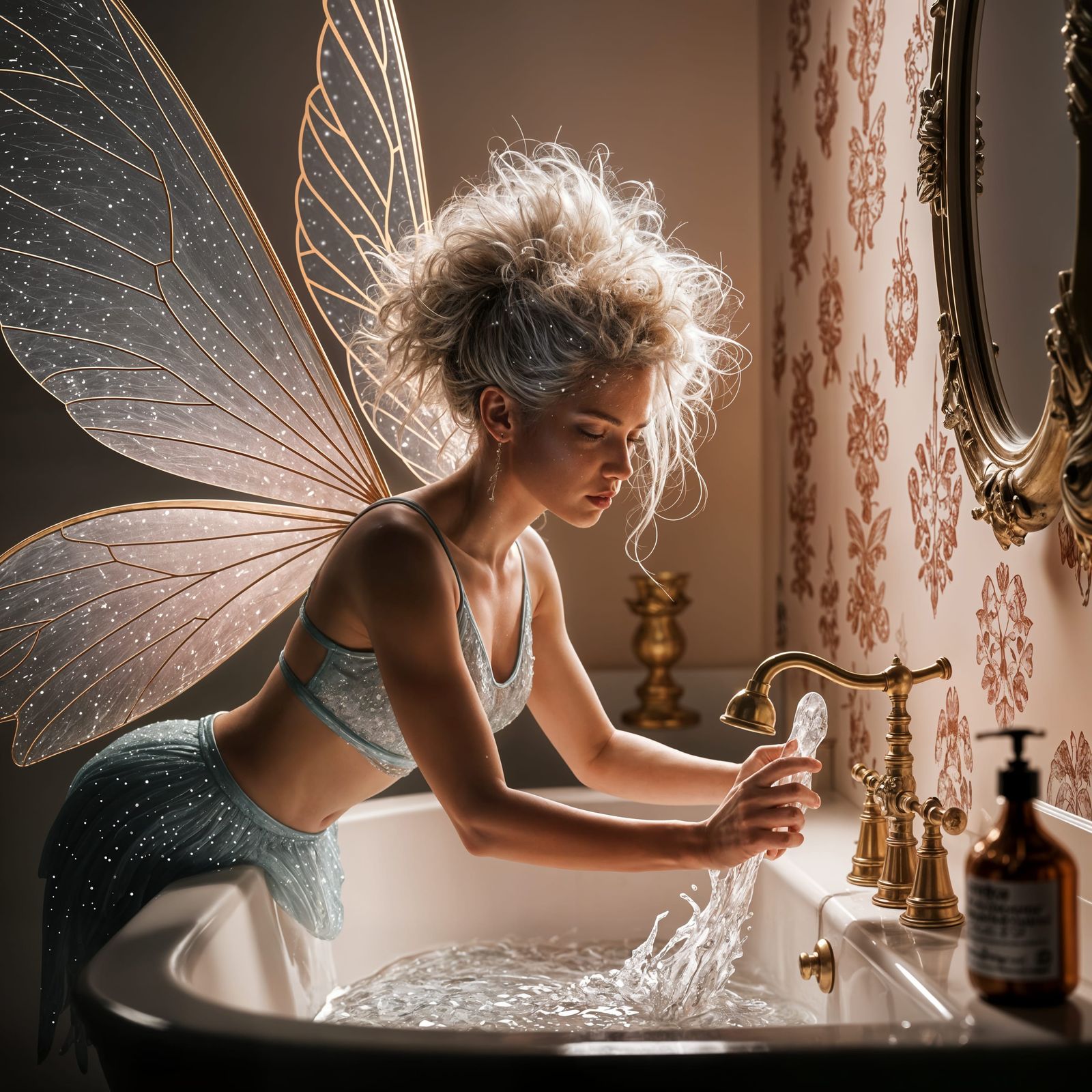 Punk Fairy Cleans Bathroom in Leibovitz Style