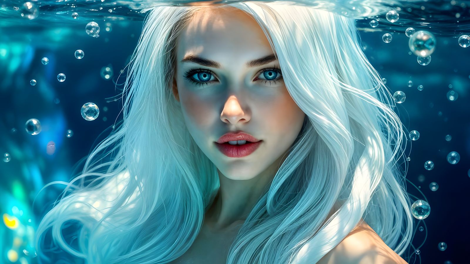 Hyper-Realistic Mermaid Woman in Crystal Clear Ocean