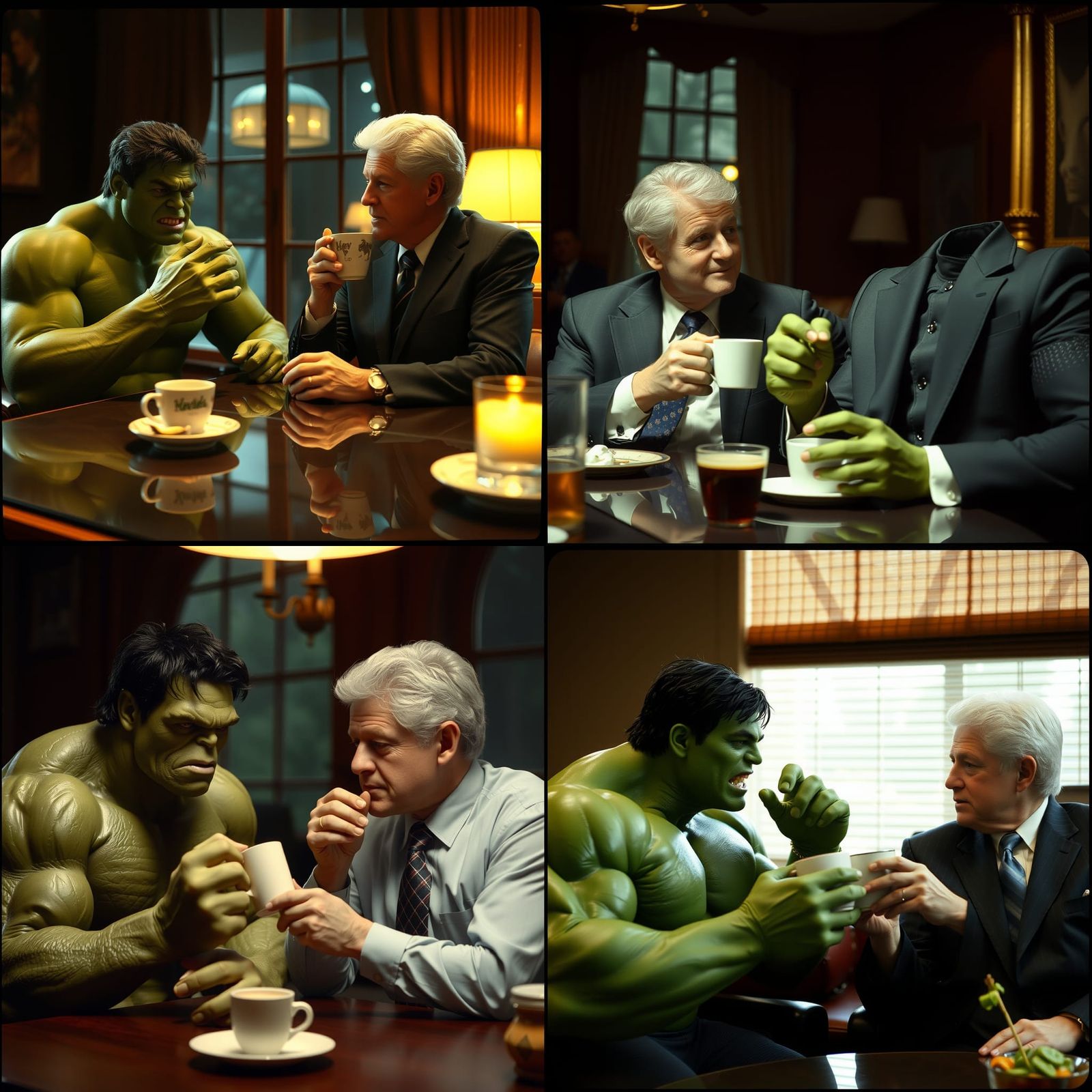 Hulk and Bill Clinton Coffee Break: Cinematic Still