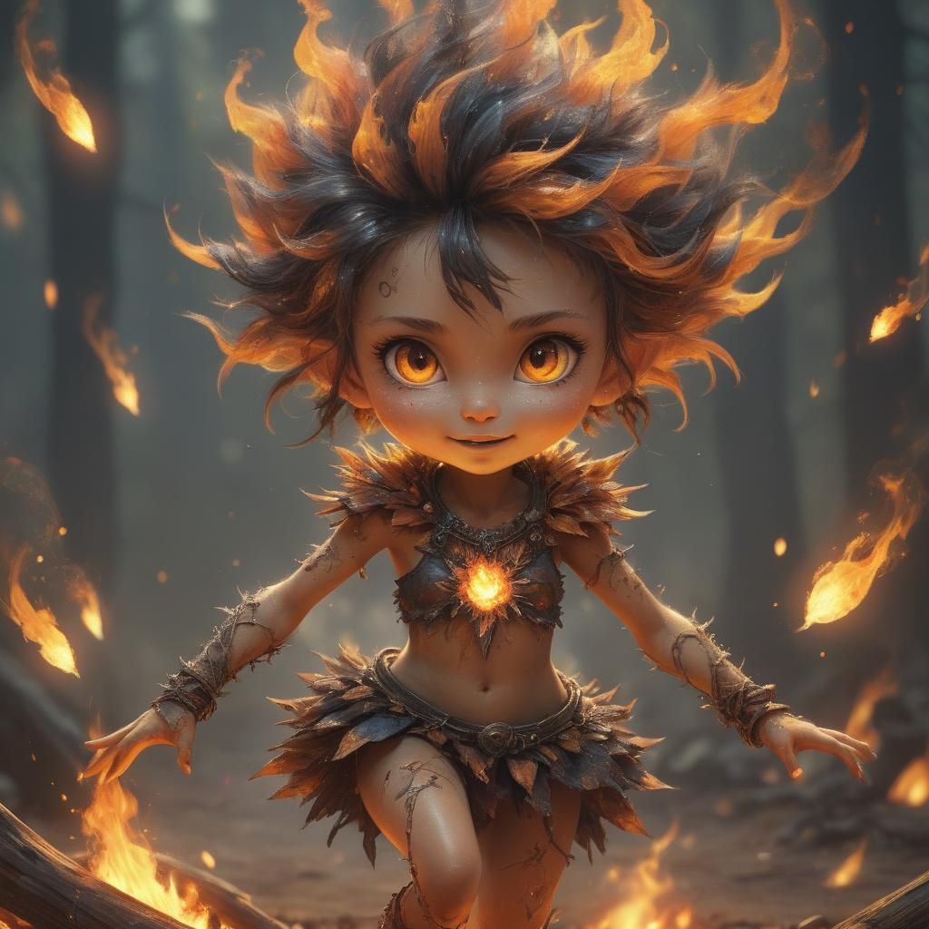 Whimsical Fire Sprite Fractal Art