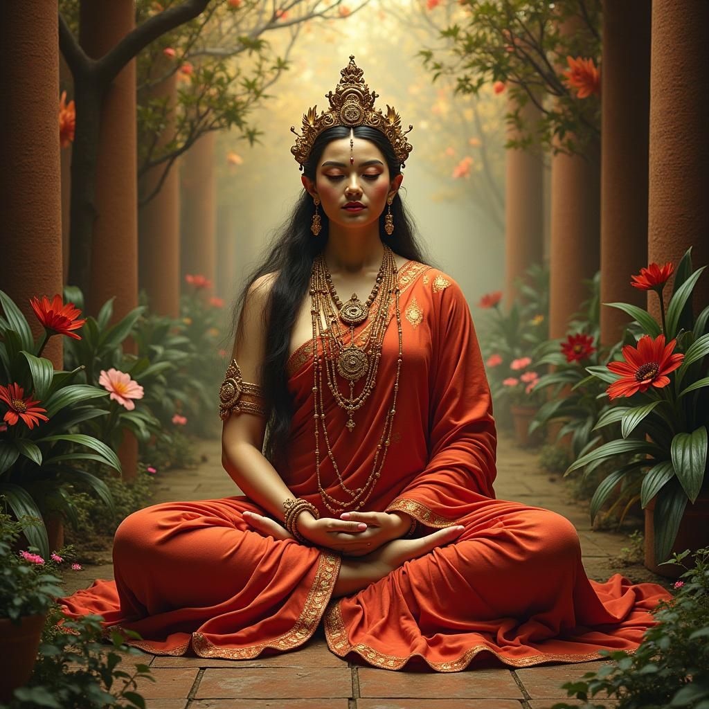 Goddess Red Tara in Ornate Temple