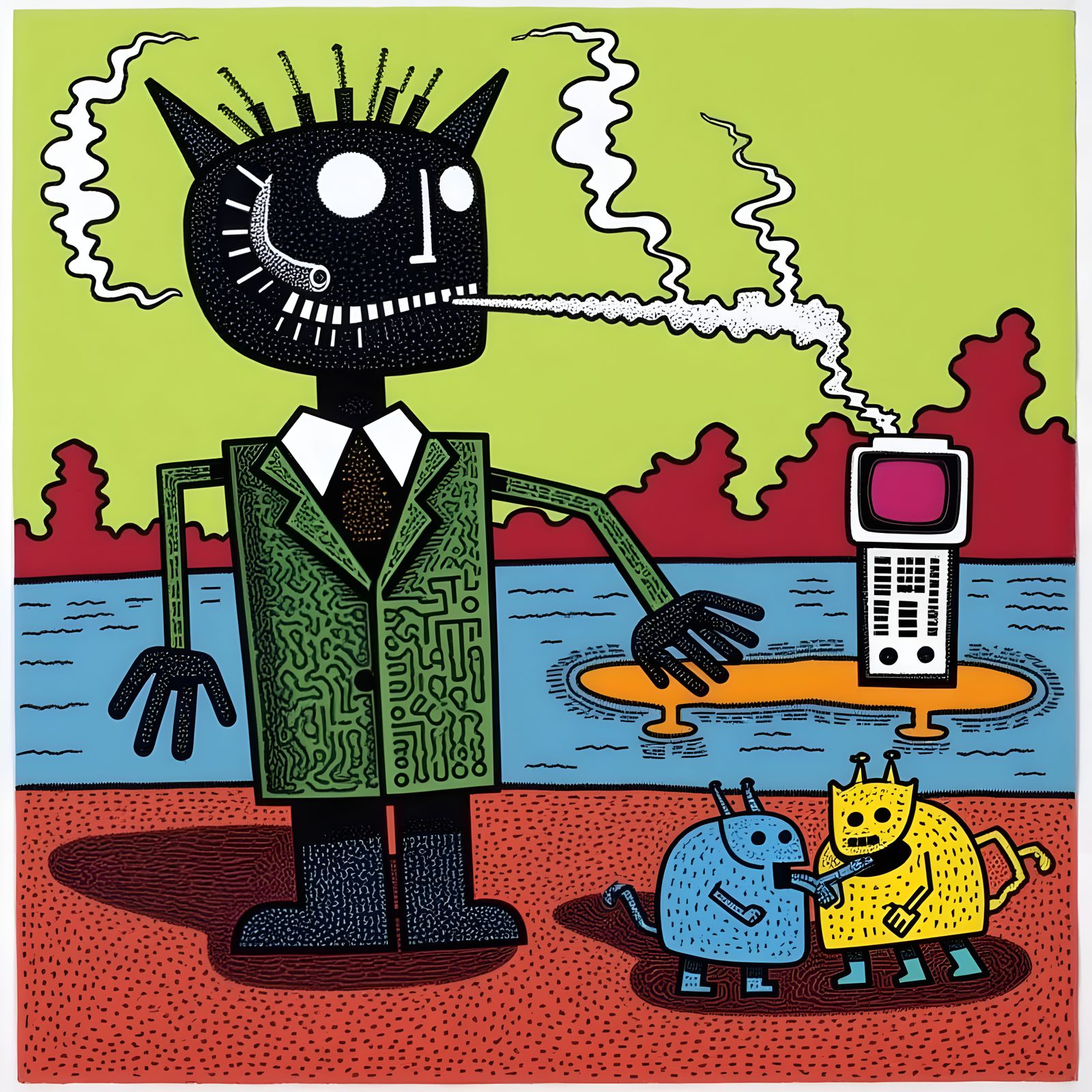 Cats Smoking by a River, Hairy Who Style