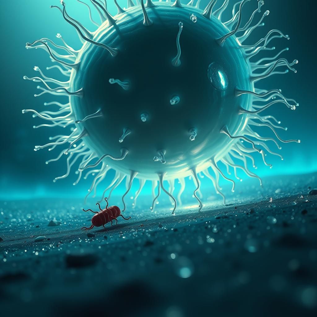 Bacteria's Escape: White Blood Cell Pursuit in Sci-Fi Style