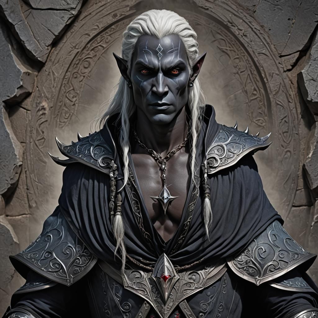 Hyperrealistic Drow Sorcerer with Chiseled Features
