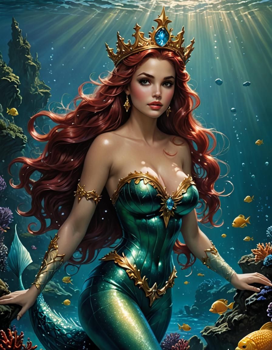 Star-Crowned Mermaid in Detailed Matte Painting