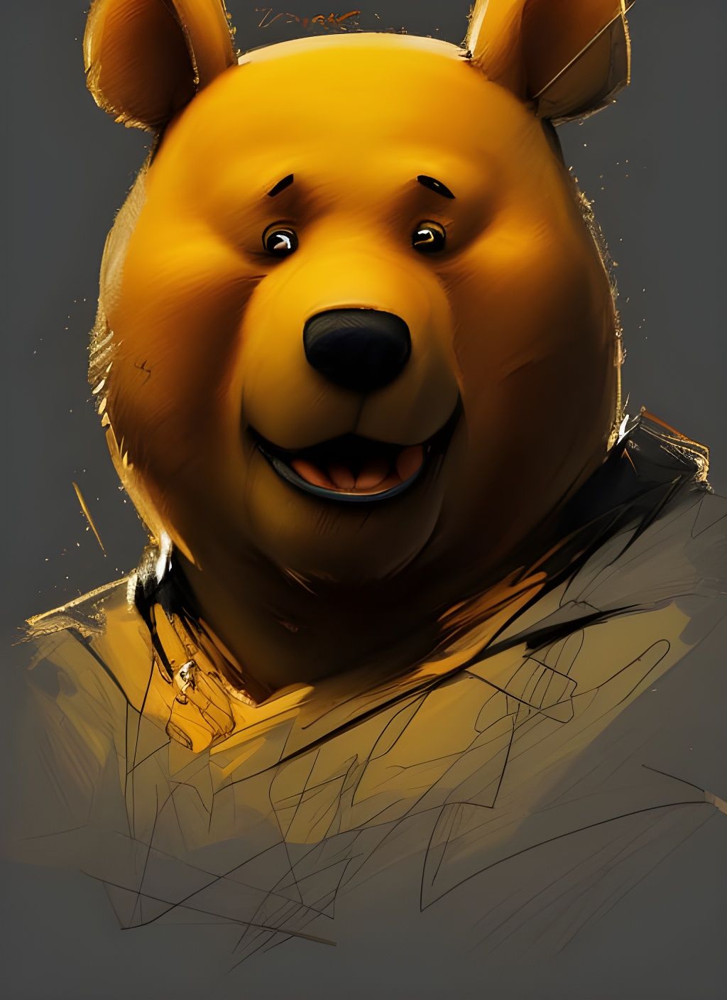 Realistic Winnie the Pooh Portrait in Dark Concept Art