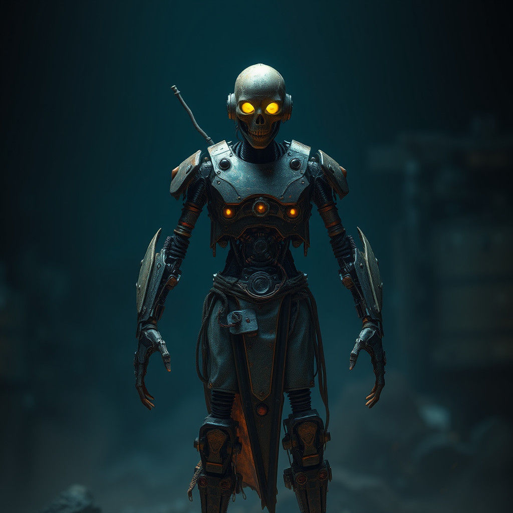 Scrap Cyborg in a Dark Digital Painting