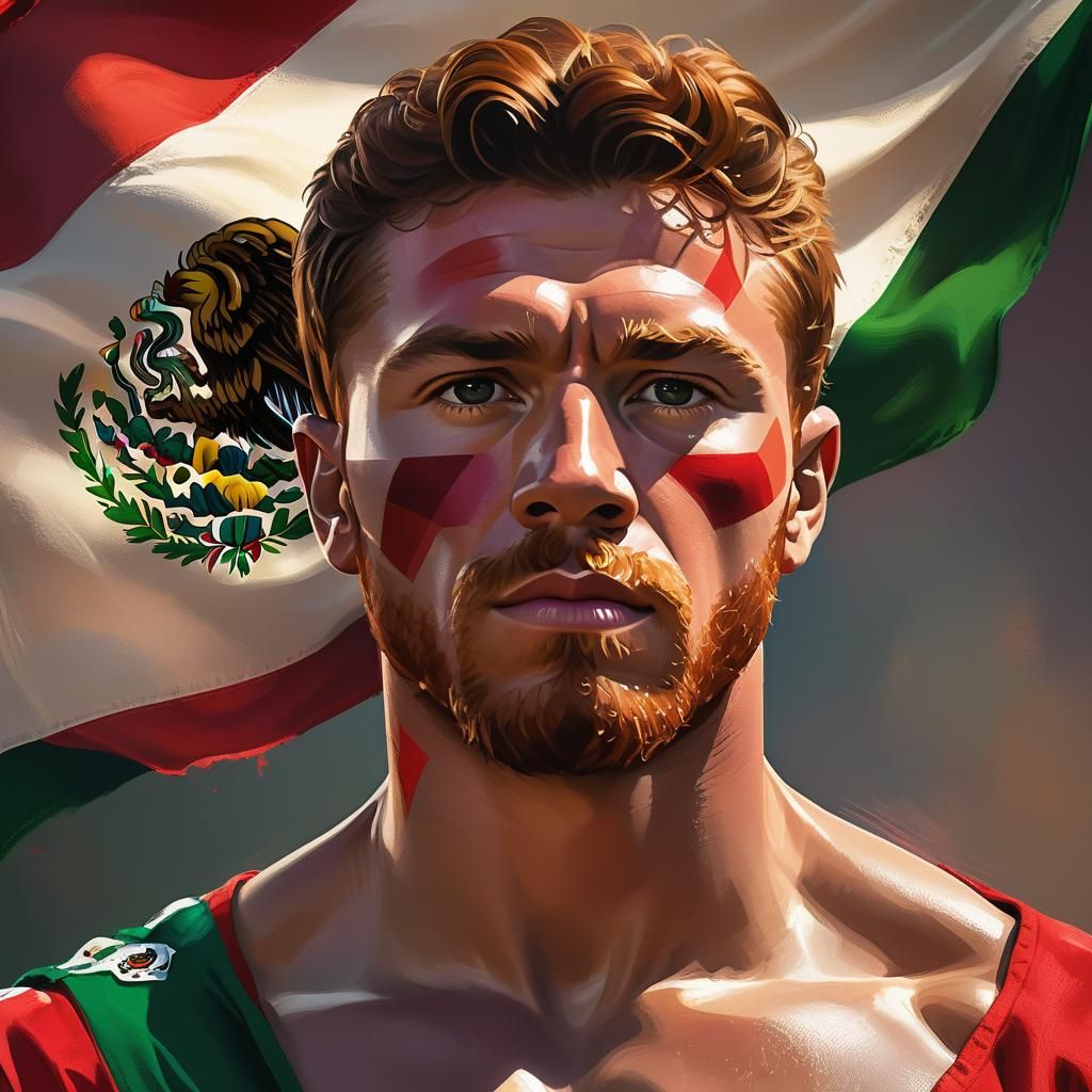 Canelo Alvarez Portrait with Mexican Flag