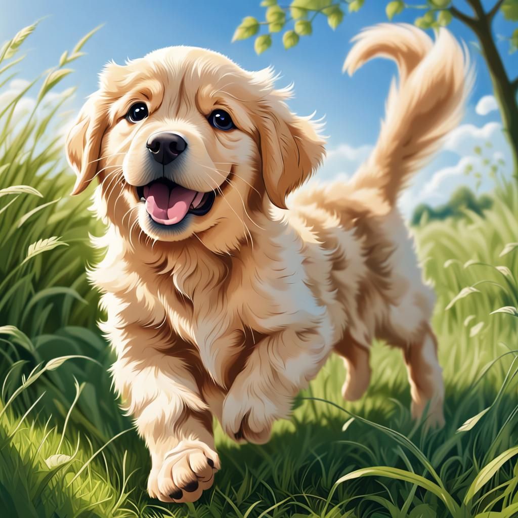 Cute Puppy Cartoon Illustration on a Sunny Day