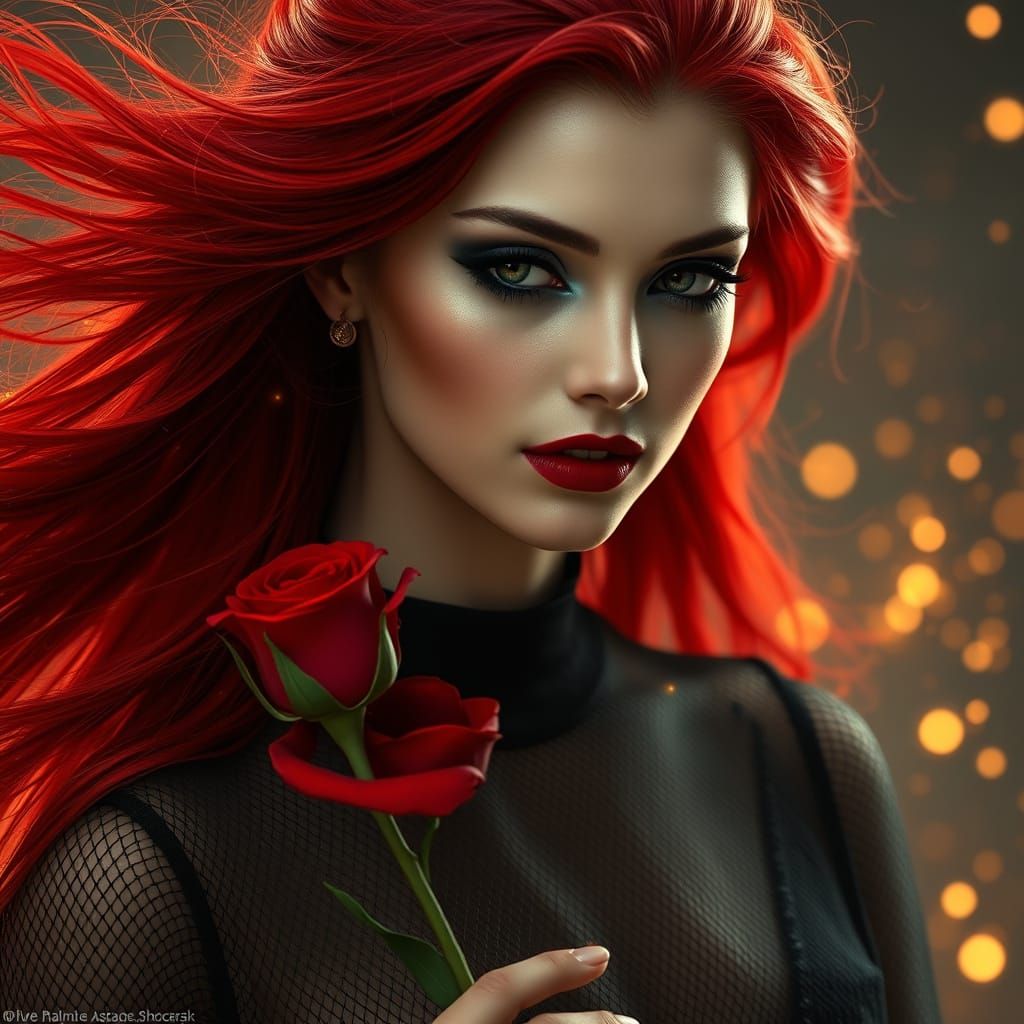 Goddess of Elegance in Red and Gold