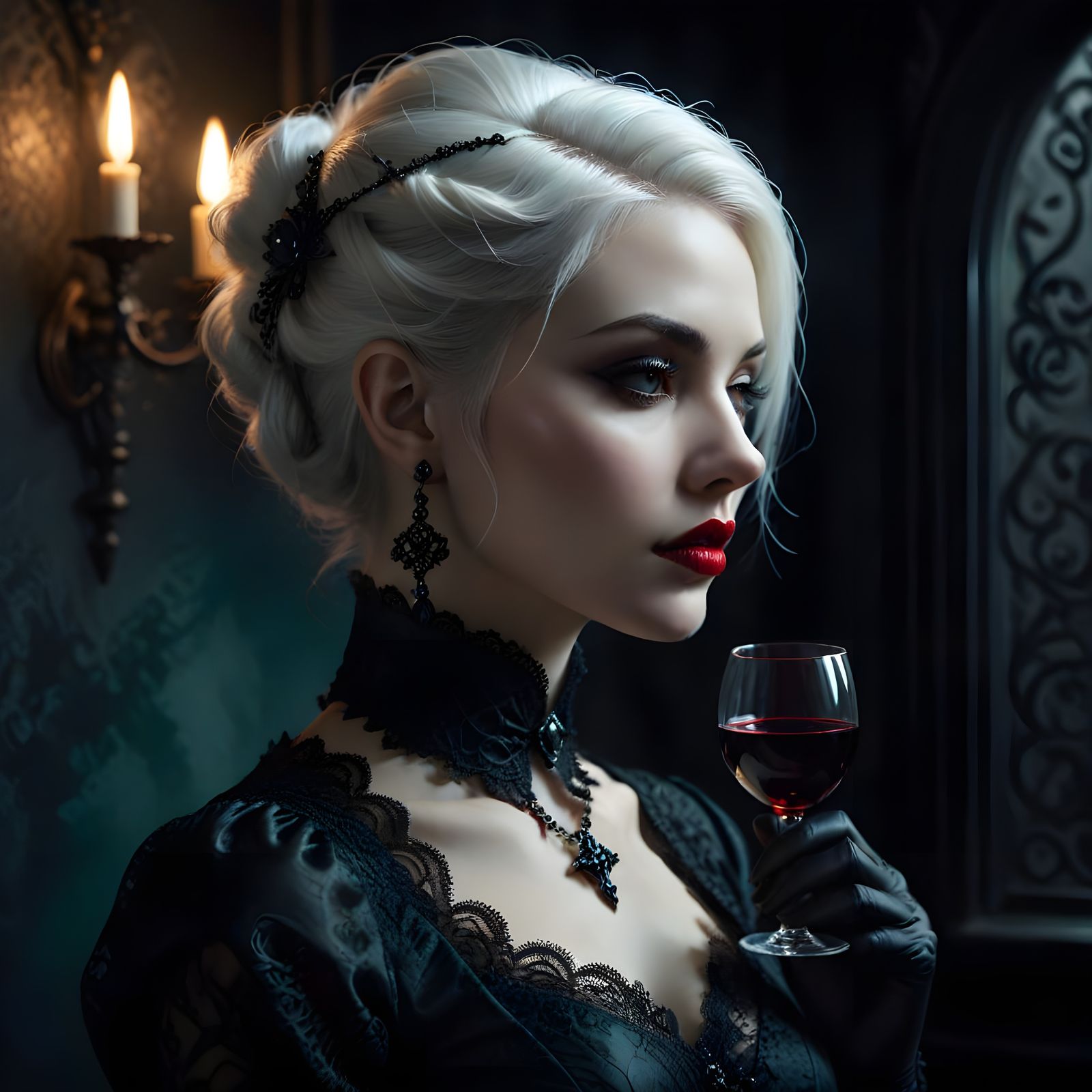 Elegant Gothic Vampire Woman in Hyperrealistic Digital Paint...
