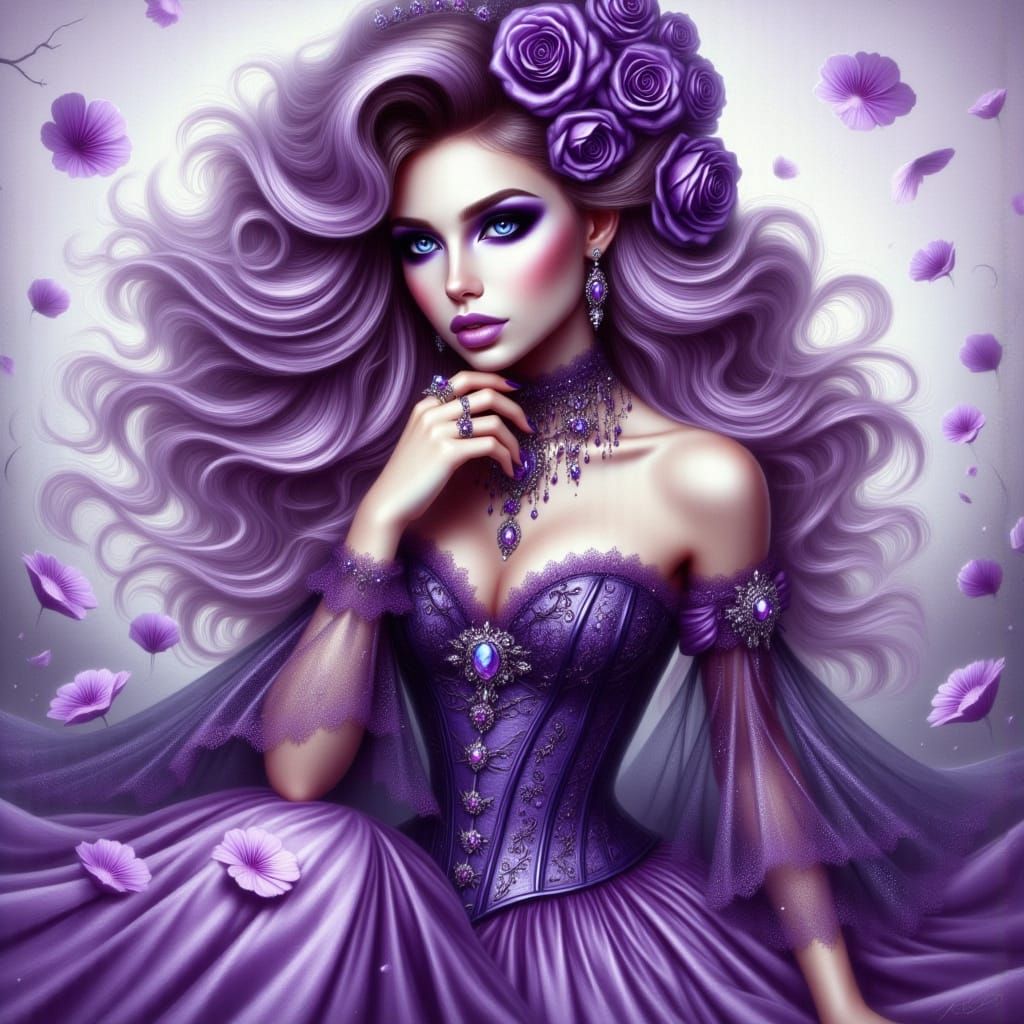 Whimsical Gothic Witch in Elegant Floral Attire