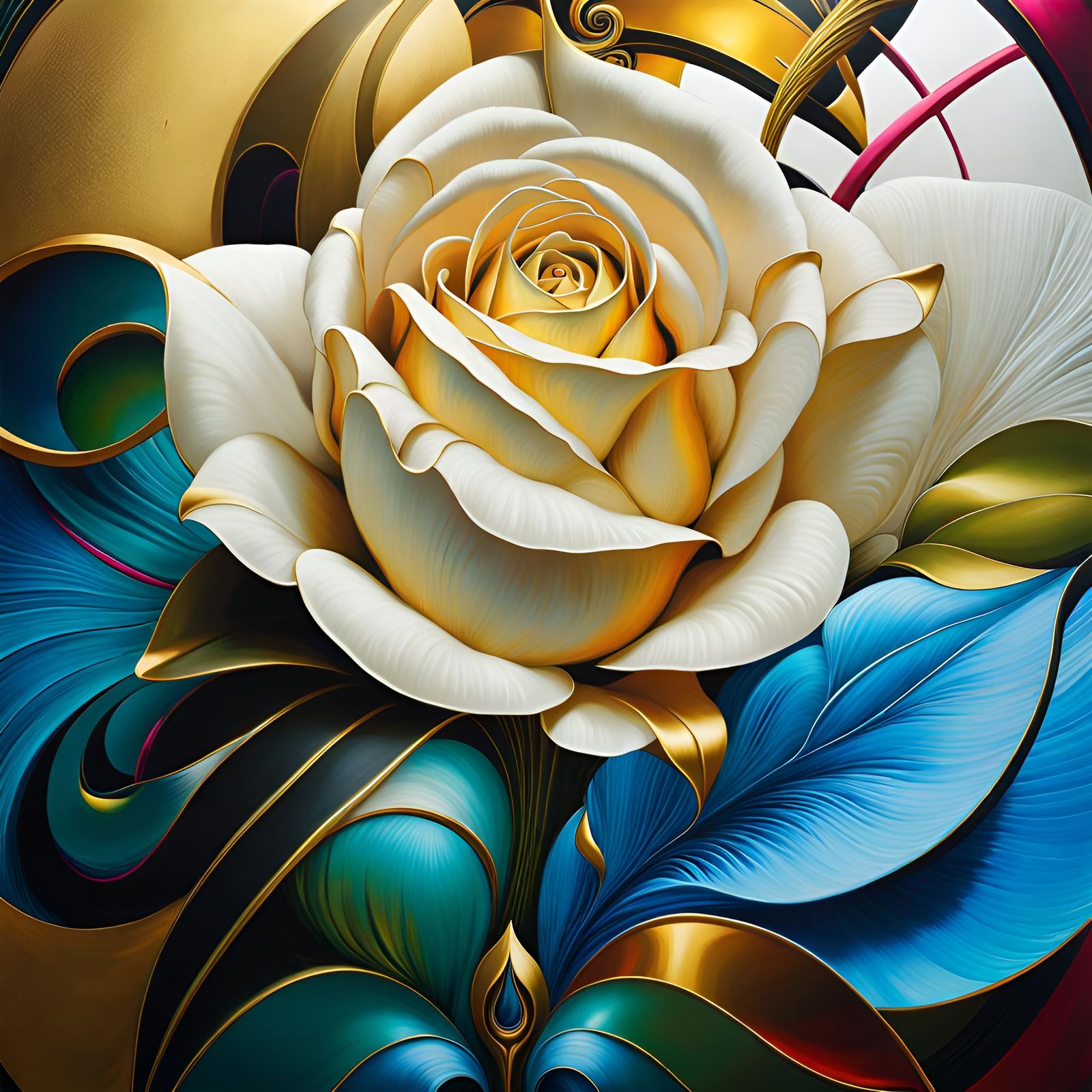 Sacred Mythological Rose Flower: Visionary Art