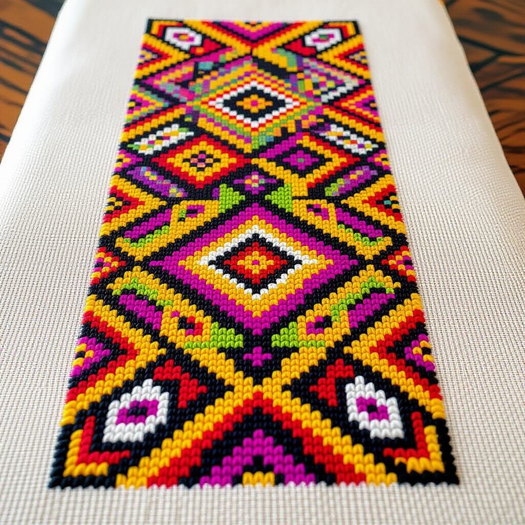 Bold Geometric Cross-Stitch Pattern in Kaleidoscopic Colors
