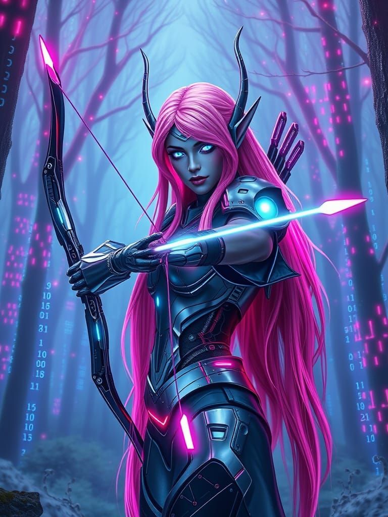 Surreal Fantasy Cyborg Queen Reigns in Digital Realm