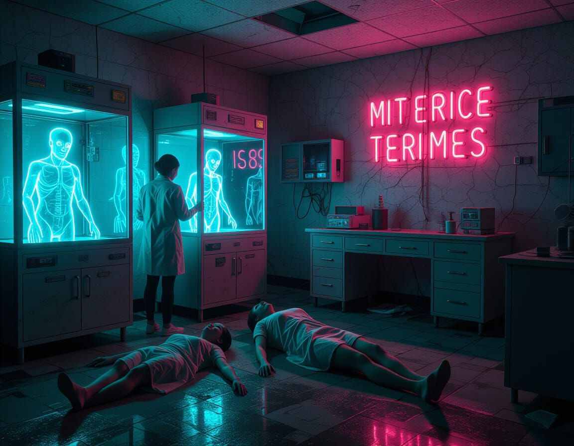 Glowing Neon Horror in Abandoned Lab