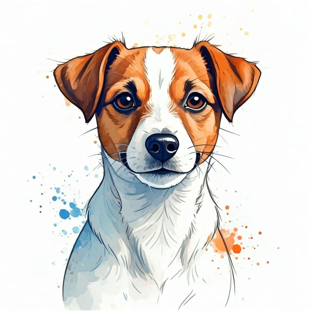 Whimsical Jack Russell Terrier Watercolor Portrait
