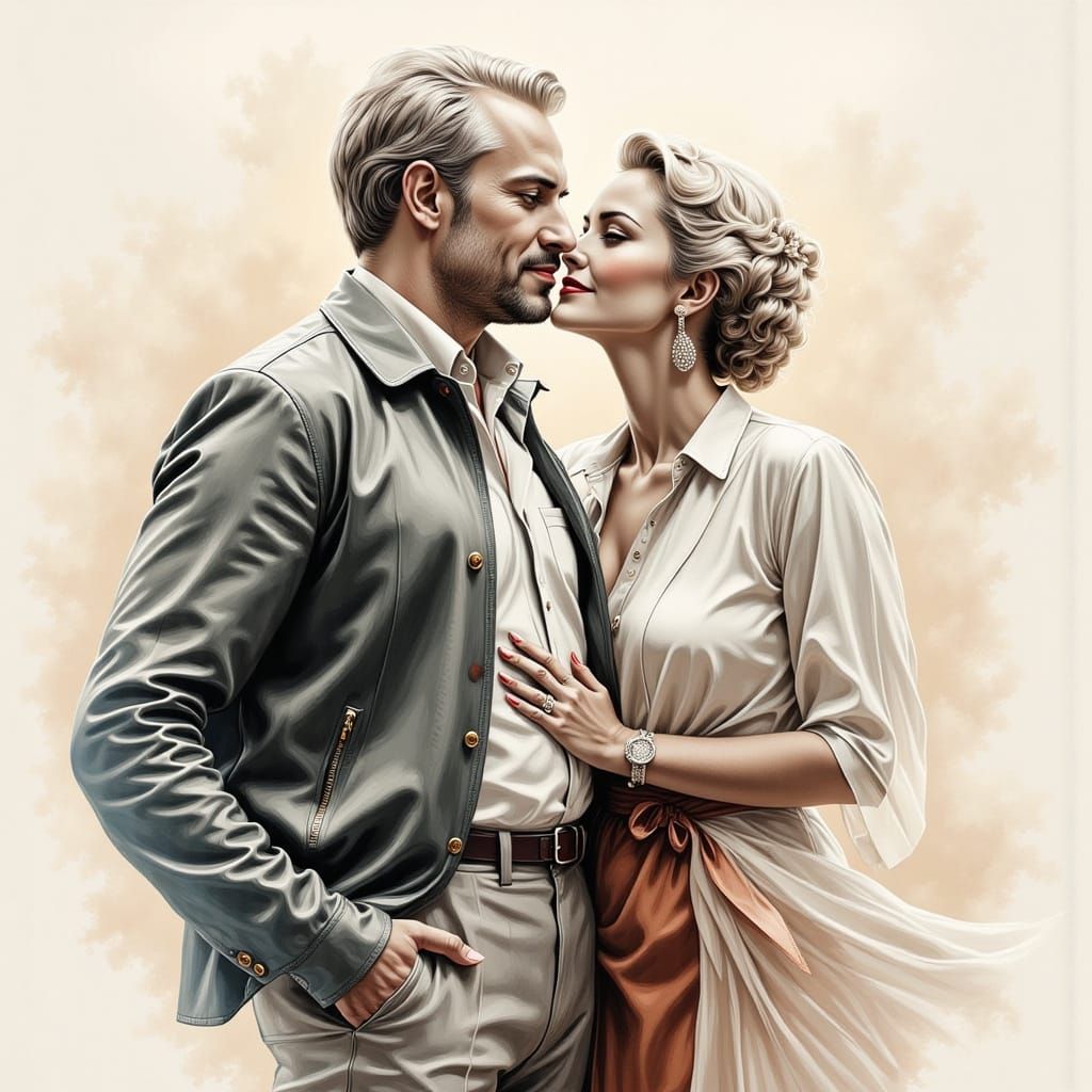 Retro Double Exposure of a Happy Elderly Couple