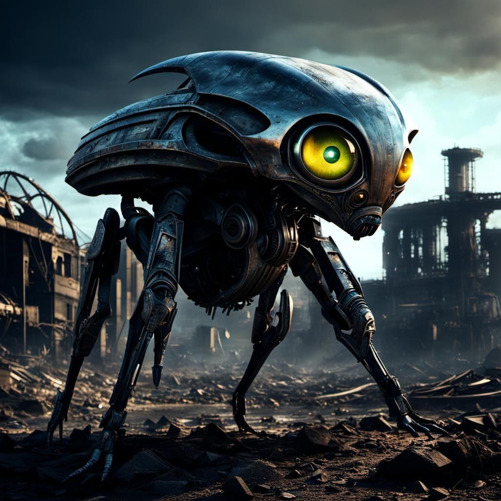 Alien Creature in Sci-Fi Dystopian Landscape