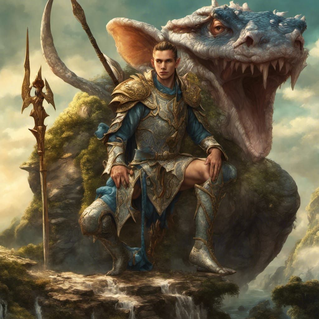 Winged Elf Water Genasi with Battle Amphibian