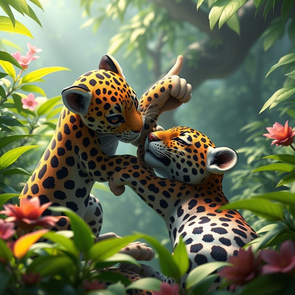 Vibrant Jungle Playfight in 3D Anime Style