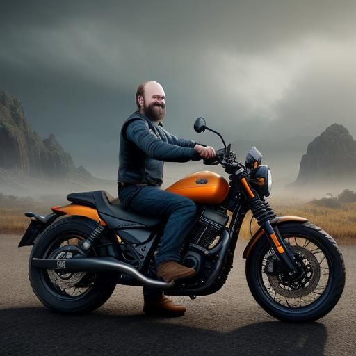 Man on Motorcycle in Matte Painting Style