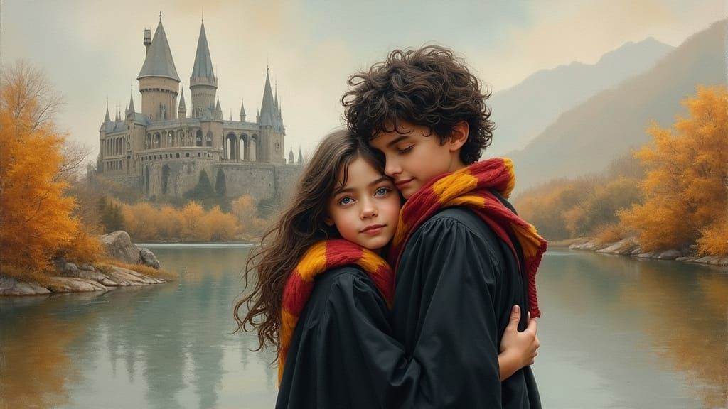 Hogwarts Embrace in Gouache Style