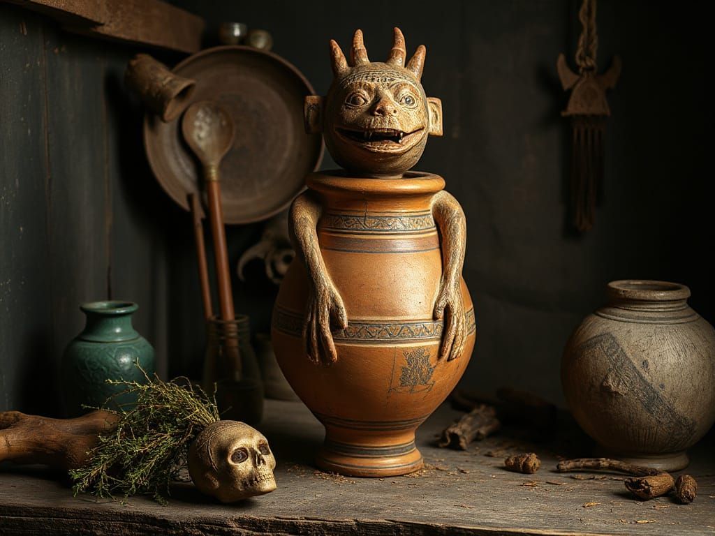 Pre-Columbian Clay Vase with Cipactli Monster