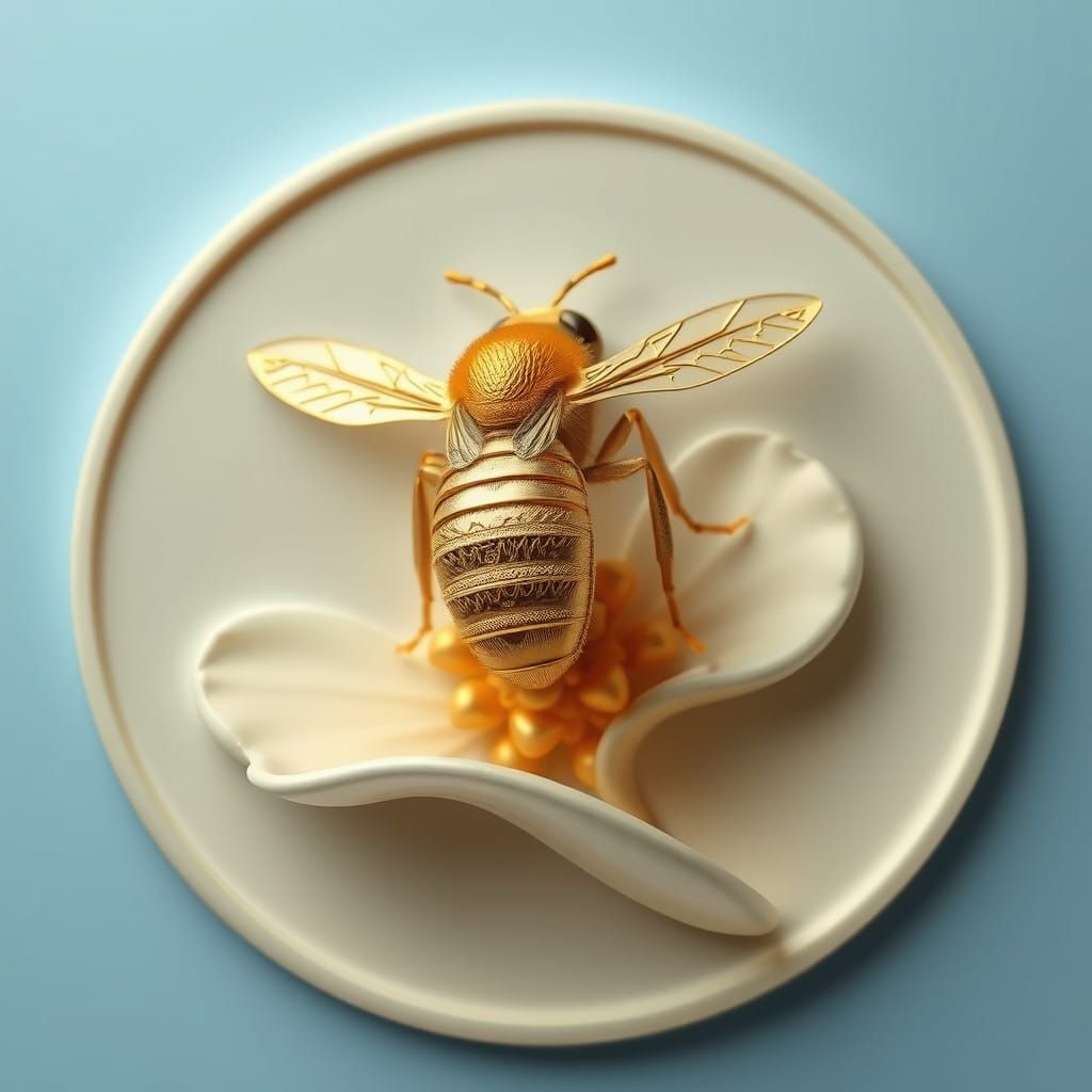 Golden Bee Bas-Relief Art