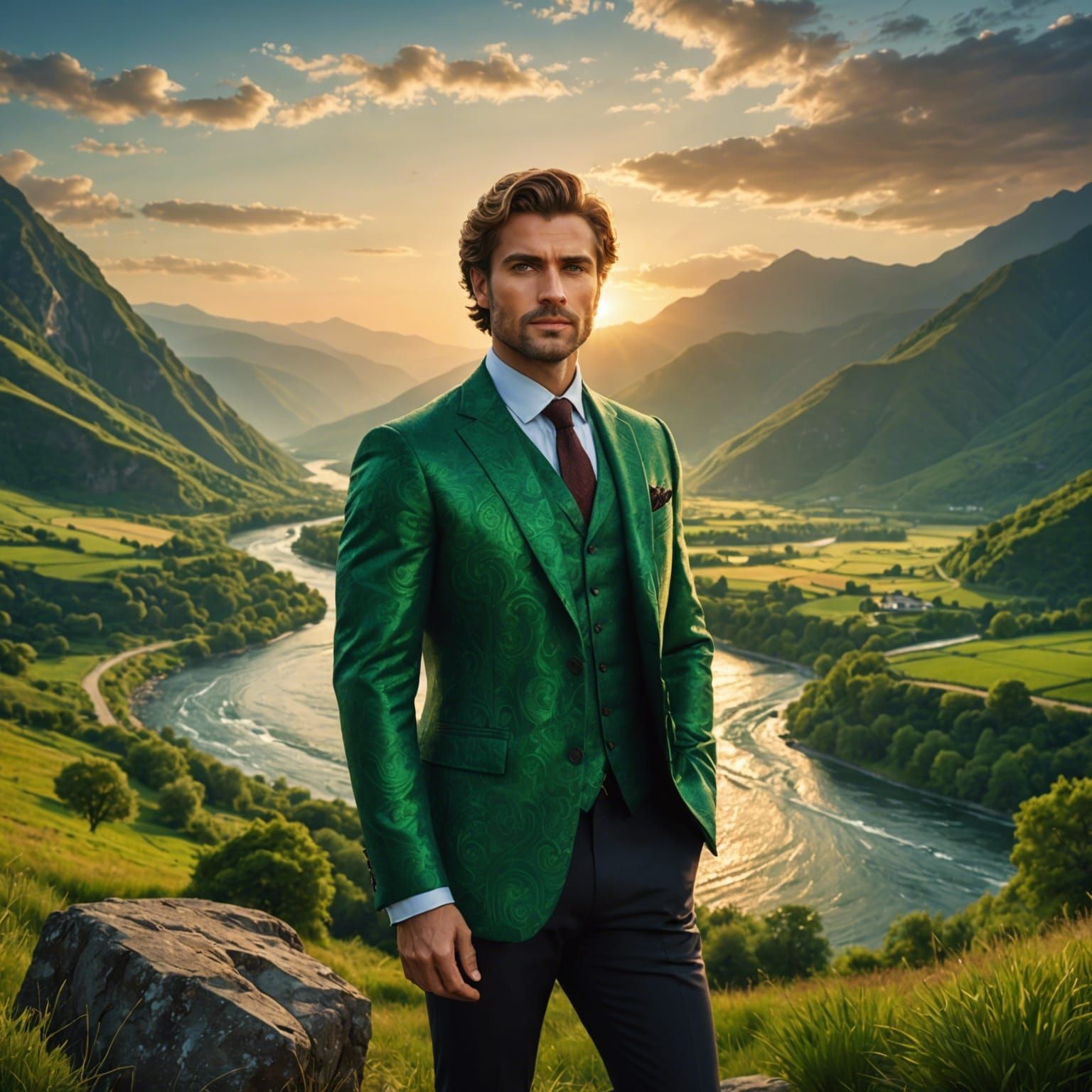 Powerful Deity Overlooking Mountain Sunset