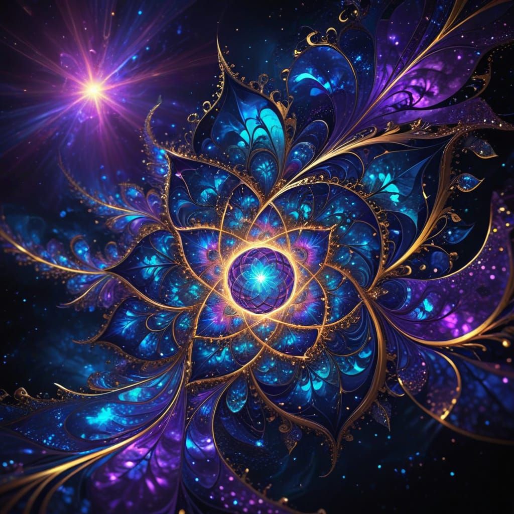 Celestial Fractal Radiance in Electric Blue and Purple