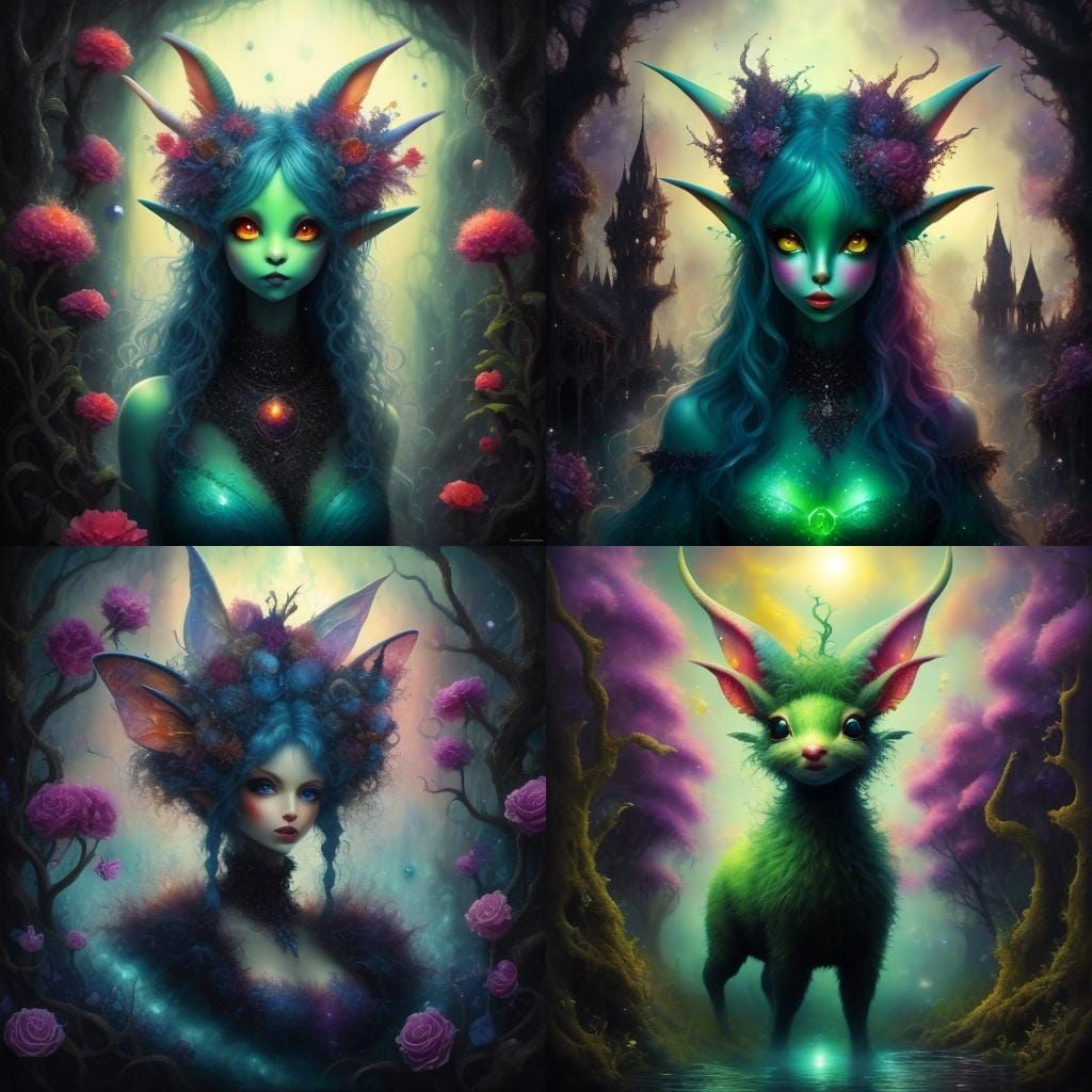 Fairy Creature in Iridescent Mist, Whimsical Fantasy Art