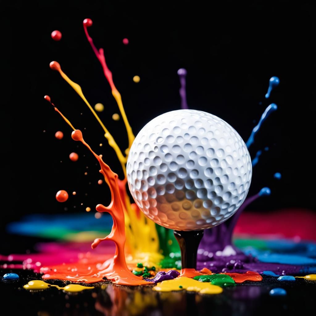 Golf Ball Exploding with Vibrant Paint Colors