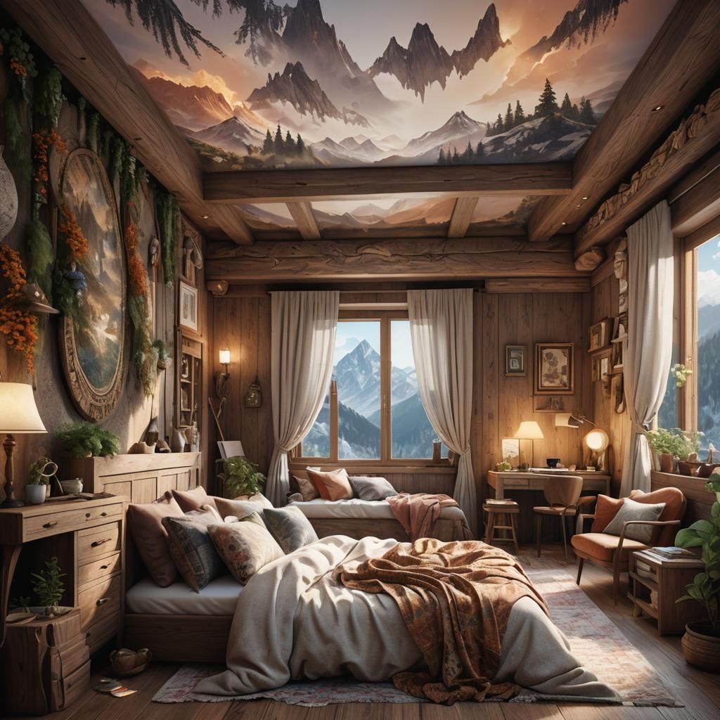 Mountain Home Bedroom in Small-Scale Living Style